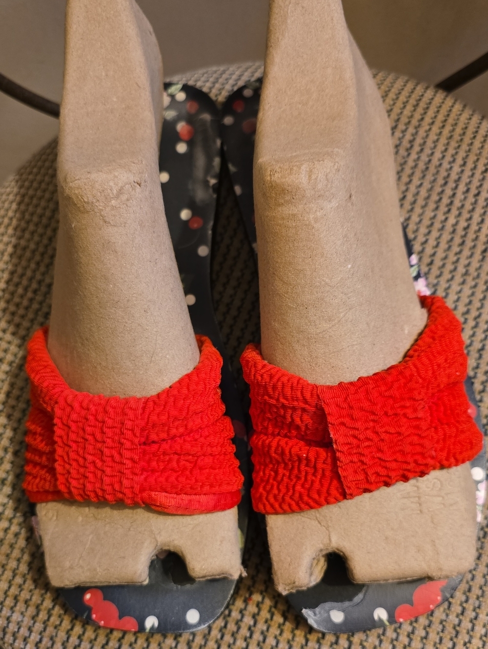 Kids Red Slide Sandals with Elastic Knit Strap